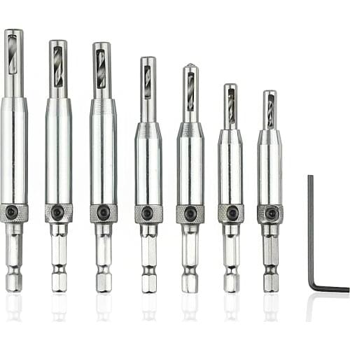 High Quality 7pcs HSS Self Centering Hinge Center Drill Bits Set Door Cabinet Woodworking Punch Hole Hexagon Driller Positioning