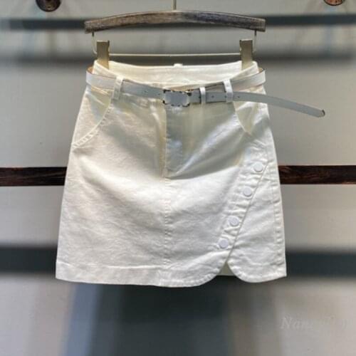 Khaki Skirt Women 2021 Summer New Solid Color Buttons Denim Skirts High Waist All-Matching Casual Package Hip One-Step Jupe