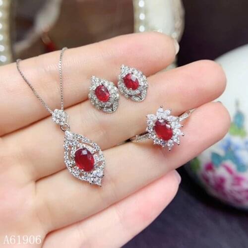 KJJEAXCMY boutique jewelry 925 sterling silver inlaid natural ruby female suit pendant necklace ring earrings support detection
