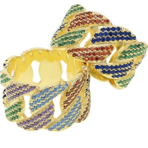 Usa SIZE 7-10 hip-pop punk rainbow CZ women finger rings full colorful cz sparking Miami cuban link chain fashion men jewelry