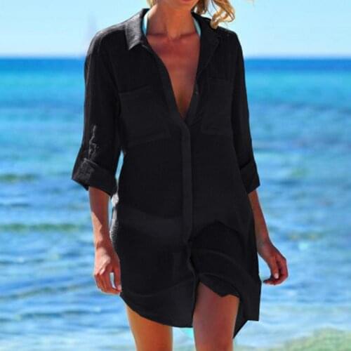 Womens Swimsuit Coverups Sexy V-neck Bathing Shirt Blouse Sexy Solid Summerwear Swimwear Bikini Summer Sun Protection