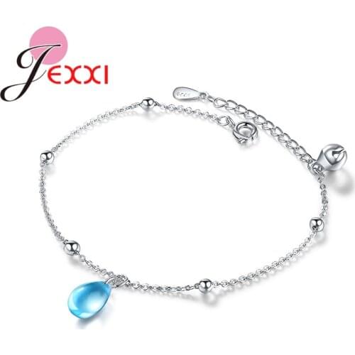 Womens Holiday Essential Jewelry Fashion Chain Bracelet With Blue Water Drop Opal Pendant 925 Sterling Silver Popular