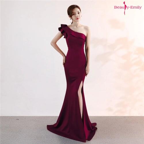 Beauty Emily One Shoulder Ruffle Evening Dresses Sleeveless Multi Color Mermaid Party Dress High Slit Prom Gowns Robe De Soiree
