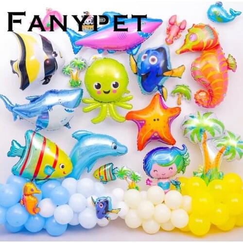 10pcs Mini Octopus Clownfish Spot Fish Crayfish Foil Balloons Marine Ocean Sea Animals Aquatic Baby Shower Birthday Party Decor
