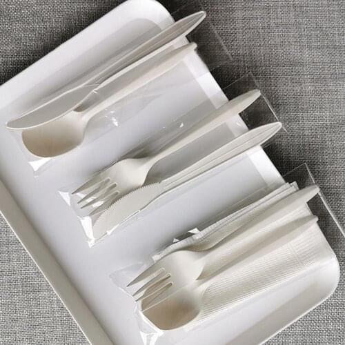 150pcs Disposable Utensils 100% Compostable Forks Spoons Knives Cutlery Combo Set Durable and Heat Resistant Plastic with Tray