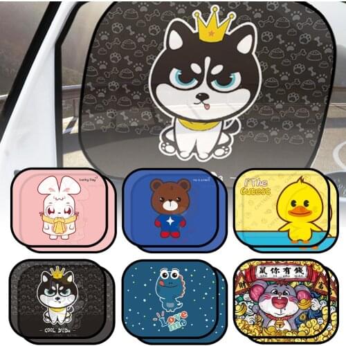 2pcs Universal Car Window Sunshade Cover Cartoon Animal Static Car Curtain Anti-uv Block Heat Car Window Baby Sun Shades