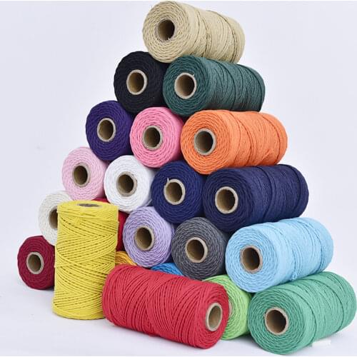 3mmx100m Colorful Cotton Rope Tapestry Cotton Cord Beige Twisted Craft Macrame String DIY Hand-woven Home Textile Decorative