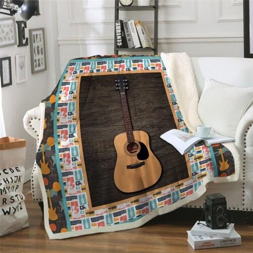 3D Guitar Blanket Plush Throw Blanket for Beds Sofa Noble Bedding Sherpa Blanket