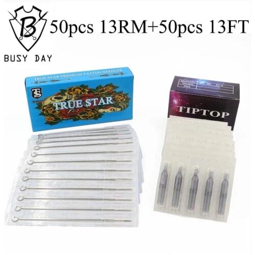 13RM+13FT) 50pcs True Star Tattoo Needles & 50pcs TIP TOP Tattoo Tips for Tattoo Supplier Free Shipping