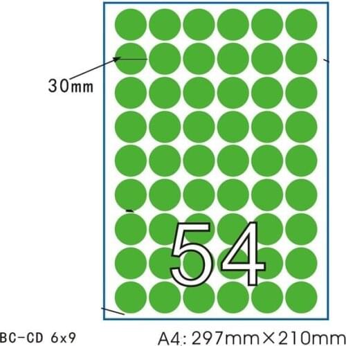 Colorful dot stickers round paper Sticker labels A4 sheet circle lable Printable Label stickers for Laser/Inkjet Printers
