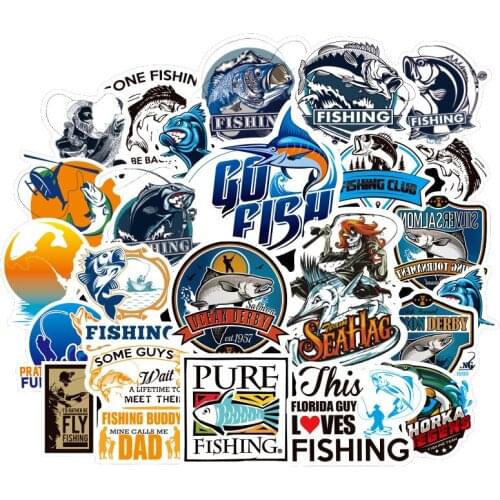 50PCS Funny Fisherman Go Fishing Cartoon Stickers For Laptop Suitcase Freezer Vinyl DIY Decoration Decals Toys Sticker F4