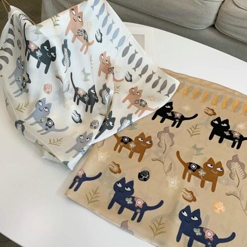 70*70 printing cat small square scarf small Silk like scarf womens thin scarf Fashion Scarf