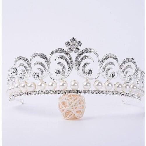 Baroque Luxury Rhinestone Beads Pearl Bridal Tiara Crown Crystal Diadem Veil Tiaras Wedding Hair Accessories Headpieces