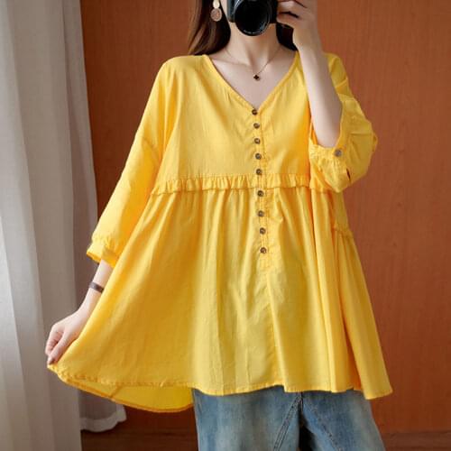 White Shirts Women Blouse Cotton Loose Oversized Plus Size Korean Fashion Top Clothing Harajuku Vintage Half Sleeve New aq689