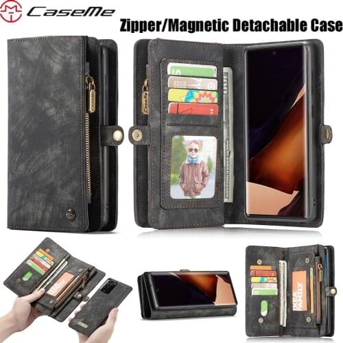 CaseMe For Samsung Galaxy Note 20 Ultra 10 Plus Original Luxury Business Leather Cover Zipper Detachable Flip Wallet Phone Case