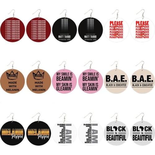 Wood Africa Naturally Dope Letters Queen Black Rock Earrings Vintage Brown Wooden Fashion African Hiphop Party Jewelry