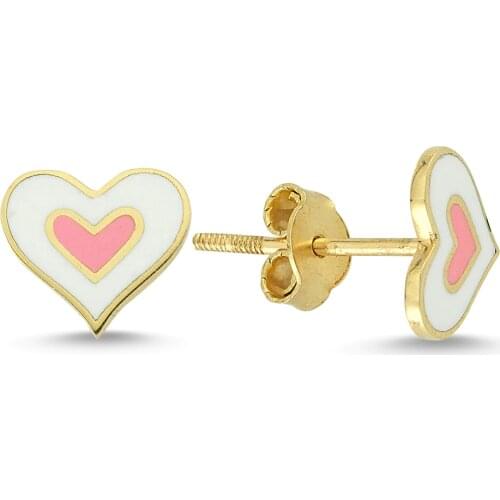 14k (585) Gold Enamel Heart Child Earrings
