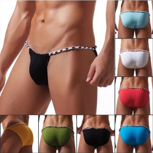 Men Sexy Underwear Briefs Ice Silky Ultra-Thin Rope Belt Mens Underwear Sumo Hombre Bikini Underpants Male Panties