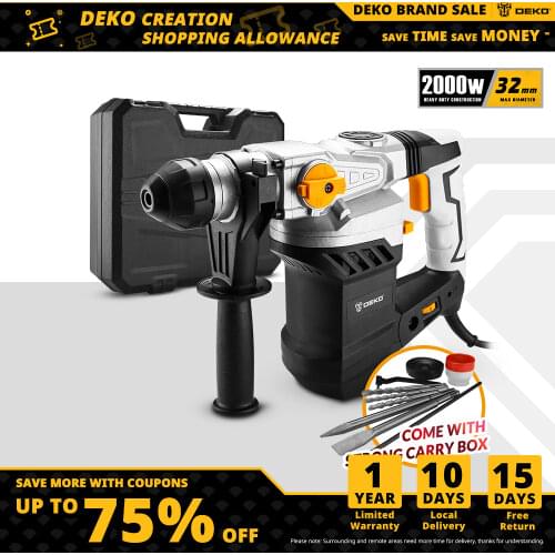 DEKO DKRH32LD1 2000W Multifunctional Rotary Hammer With 6pcs Accessories 220V Electric Demolition Hammer Impact Drill BMC Box