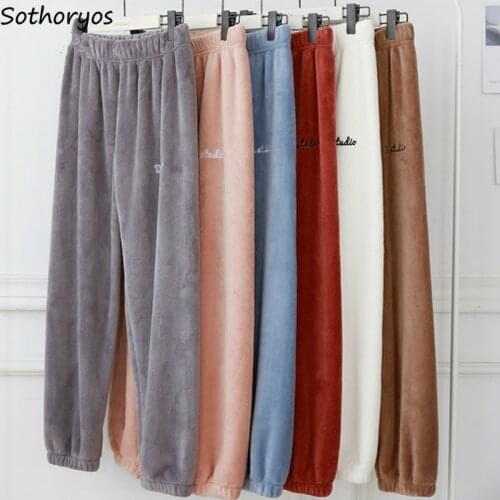 Sleep Bottom Letter Printed Leisure Chic Flannel Soft Warm Comfortable Womens Korean Style Winter Pajama Pants Sleepwear Ulzzang