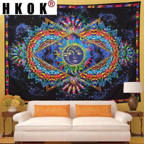 HKOK Sun Moon Mandala Tapestry Wall Rugs Wall Hanging Fabric Mural Background Cloth Towel Beach Fabric Blanket Dorm Home Decor