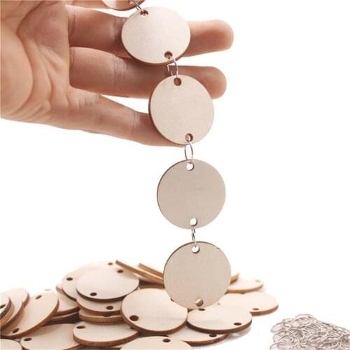 50pcs Wooden Slices with Holes and 50 pcs Rings DIY Family Birthday Calendar DIY Crafts Home Wall Decoration Hanging Decor Gift