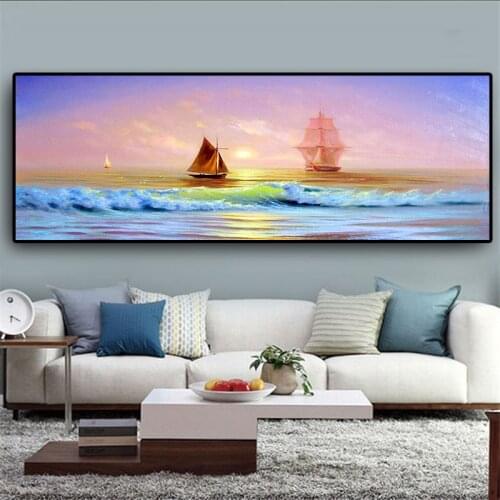 Sunsets Natural Seascape Sailing Sea Landscape Poster and Print Canvas Painting Wall Art Picture for Living Room Home Decoration