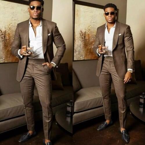 Coffee Slim Fit Men Suits for Wedding Prom 2 Piece Male Jacket with Pants Groom Tuxedo African Fashion Costume New Arrival
