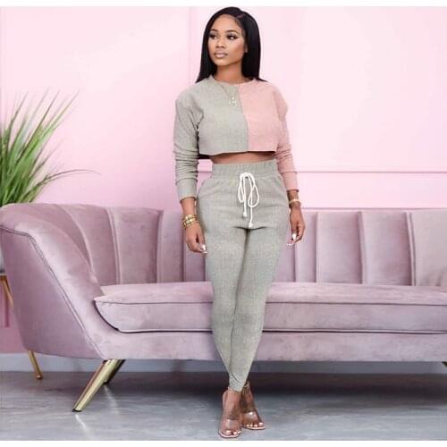 TNNAOFF Fall Patchwork Two Piece Tracksuits Women Set Long Sleeve T Shirt Tops Fashion Lace Up Pants Streetwear Matching Sets