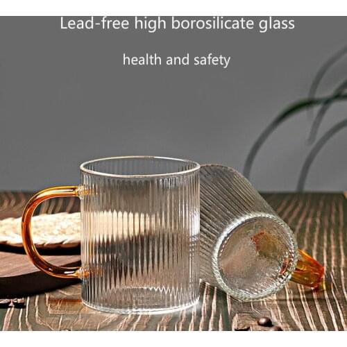 250-300Ml Vertical Pattern Beer Mug Light Luxury High Temperature Resistant Coffee Mug Amber Handle Cool Drinks Dessert Cup