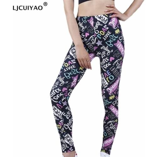 LJCUIYAO Letter Leggings Women Fitness Yoga Pants Hip Push Up Workout Sports Tights Patchwork Polyester Ankle Length Clothing