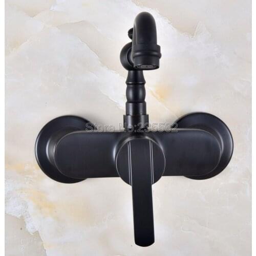 Oil Rubbed Black Bronze Wall Mounted Swivel Spout Bathroom Sink Faucet Single Handle Mixer Tap lnf844