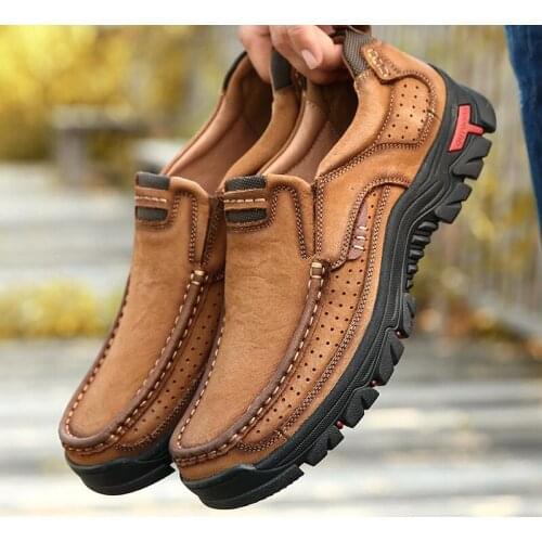 2021 Hot Men Comfortable Non-Slip Hiking Shoes First Layer Cowhide Leather Sneakers Men Breathable Hiking Boots Big Size 38-50