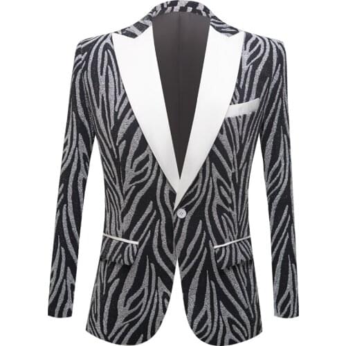 Mens Grey zebra print suit coat Tuxedos Shawl Lapel Men Wedding Suits High Men Blazer Fashion Slim Fit Men Plus Size Business