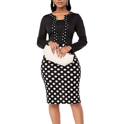 Fake 2 Pieces Woman Dress 2021 Spring Casual Plus Size Slim Dot Print Office Pencil Bodycon Dresses Vintage Sexy Party Dress 3XL