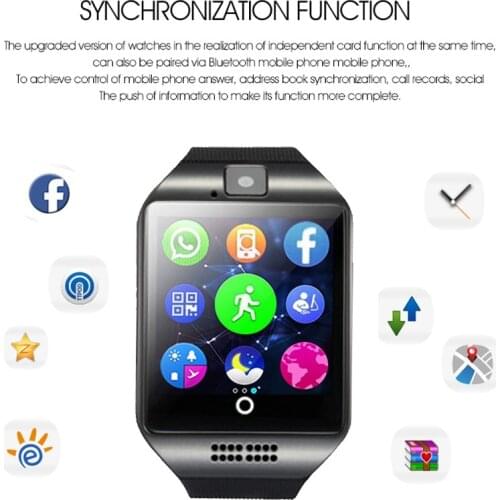 Q18 Smart Watch Passometer with Touch Screen camera watches Support TF card smartwatch for Android With Box
