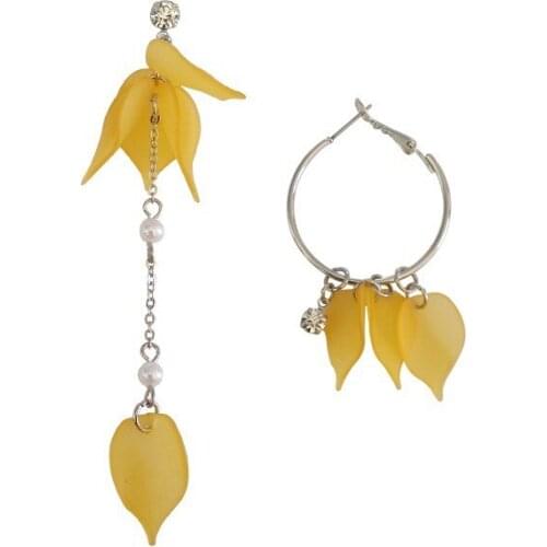 Korean Fashion Silver Color Hoop Asymmetrical Earrings Leaves Earing Pink Flower Big Hoops Earrings For Girls Jewellery