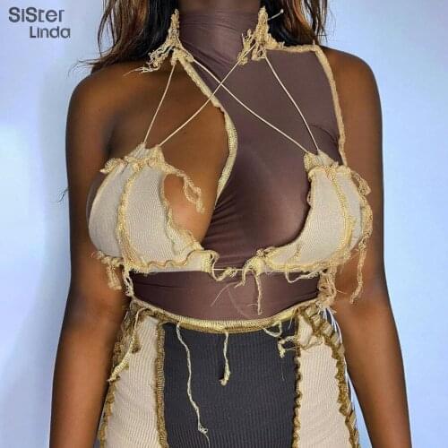 Sisterlinda Summer Fashion Sexy Hollow Out Tanks Tops Women Sleeveless Bandage Patchwork Trend Slim Stretch Party Clubwear Vest