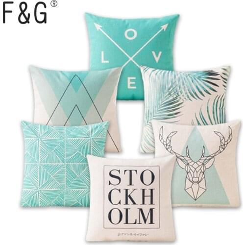 Nordic Scandinavian Geometry Pillows Case Geometric Decoration Throw Pillow Cushions Cover Rectangle Blue Black Leaf Dear Pillo