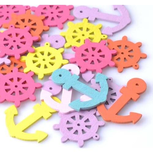 Mixed wood carving Anchor ship rudder wooden Scrapbooking Craft for nautical home decor Diy 100pcs 37mm MT0459
