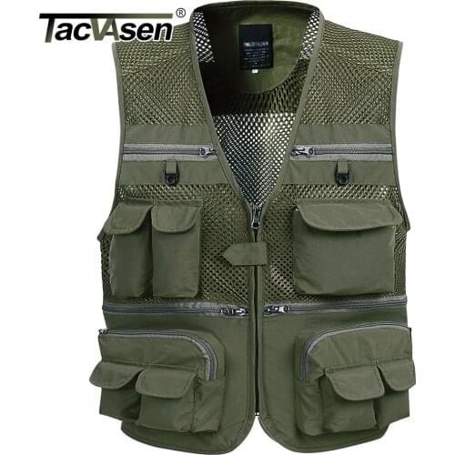 TACVASEN 16 Pockets Tactical Hunting Mesh Vest Mens Quick Dry Fishing Vest Army Shoot Photography Cargo Vest Jacket Waistcoat