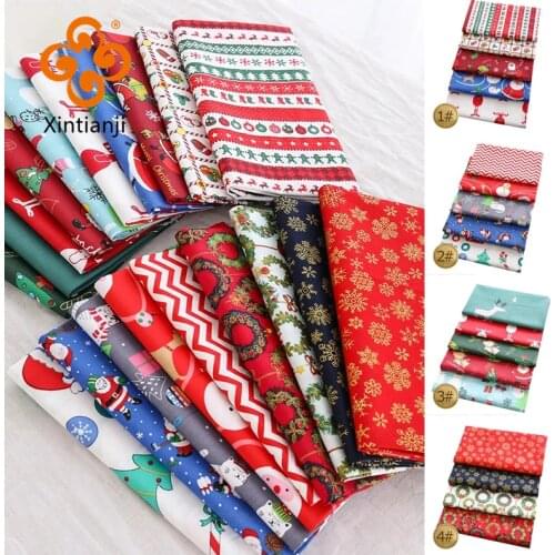 50*50 Cm/Pc Bundle Christmas Sewing Materials Santa Claus Print Cotton Twill Fabrics Patchwork DIY Cloth Xmas Decoration TJ1146