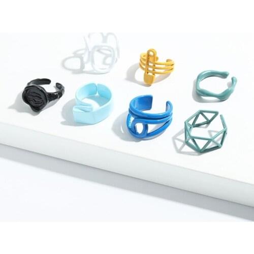Thick Ring Color Alloy Ring Suitable for Girls Cute Square Transparent Ring Purple Blue Black Ring Fashion Jewelry
