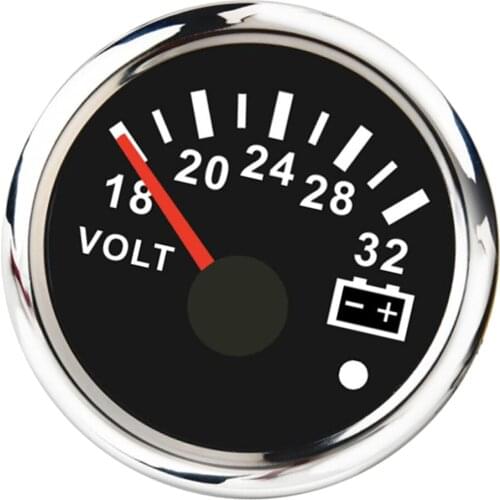 Universal 52mm Voltmeters Voltage Gauges Voltage Meters 18-32V for Boat Yacht Auto Motor Home Truck, Black, 2Inch