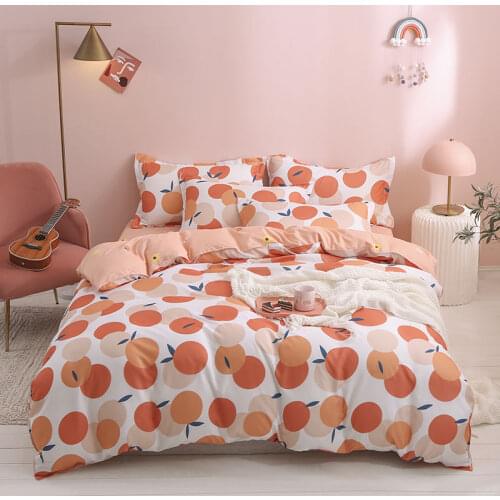 Spring Autumn Bedding Set Peach Printed King Queen Full Single Size Bed Linen Duvet Cover Flat Sheet Pillowcase Set