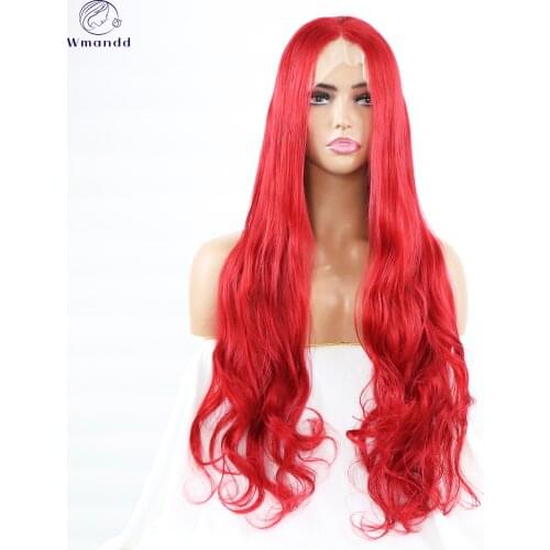 Wmandd Red Long Loose Wave Synthetic Wigs Red With Natural Hairline For Women Cosplay Middle Part Heat Resistant Fiber
