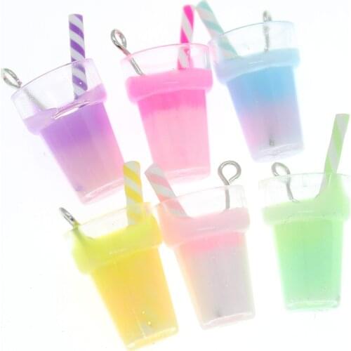Yamily 10pcs/19mm Resin Simulation 3D Colorful Milkshake Charm Drink Cup Pendant For Earring KeyChain Jewelry DIY Handmade
