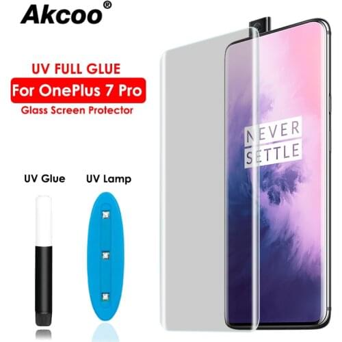 Akcoo Full transparent 10D glass for OnePlus 7 Pro screen protector with fingerprint Unlock UV Full glue glass full cover 7 Pro