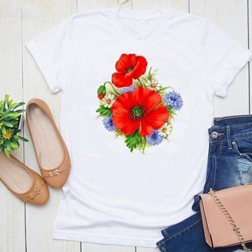 Women Graphic Printing 2021 Flower Floral Printing Summer Short Sleeve Fashion Print Female Clothes Tops Tees Tshirt T-Shirt