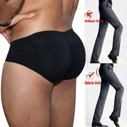 S-3XL Sexy Black Briefs Men Padded Butt Briefs Booster Enhancer Flat Stomach Underwear Shapewear Plus Size